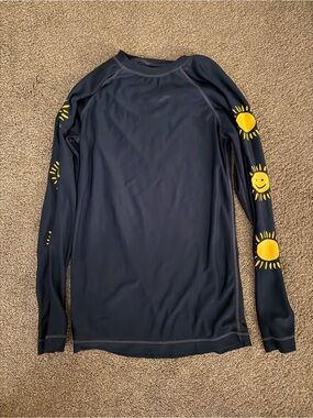 Tea Collection Navy Long-Sleeve Swim Rash Guard with Yellow Sun Motif